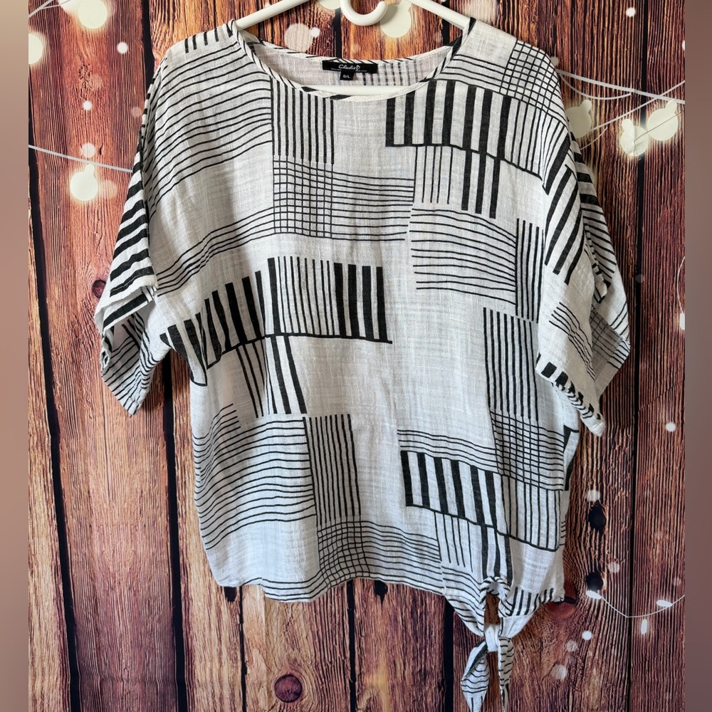 CHARLIE B Black and White Striped Blouse